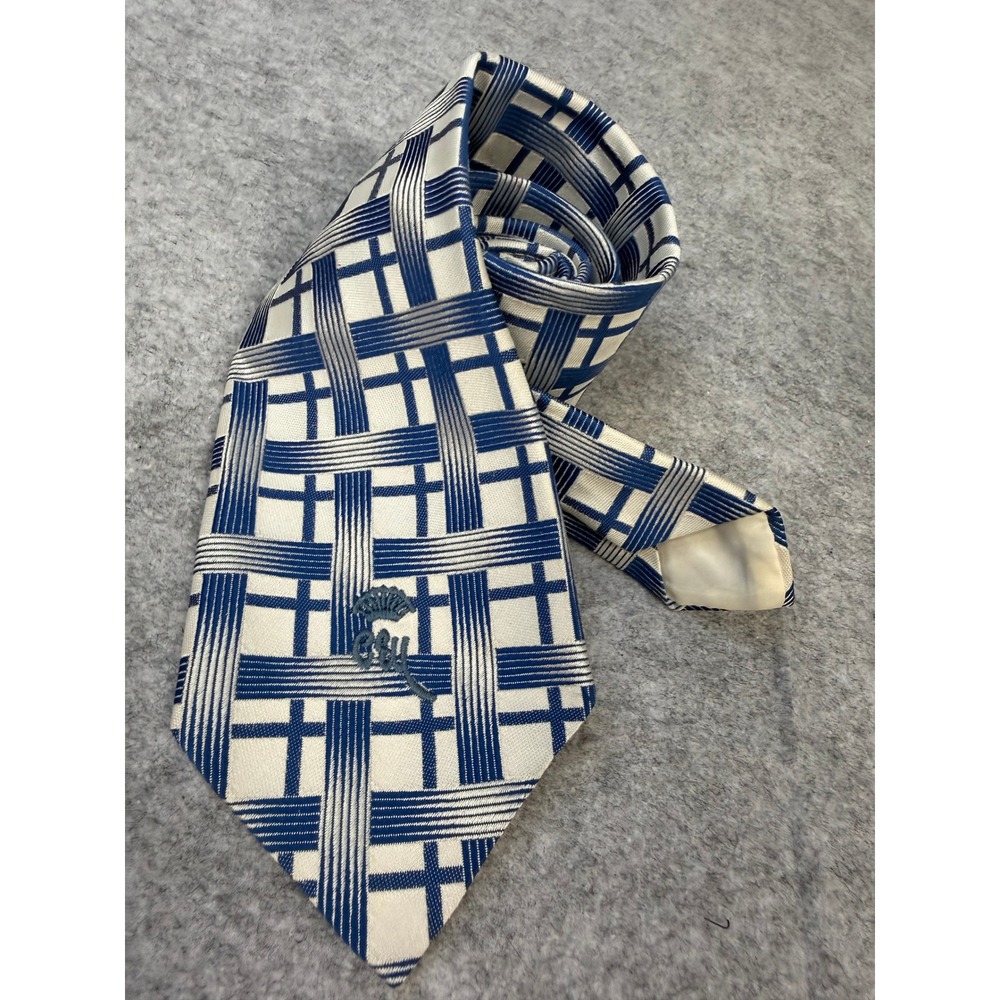 VTG Countess Mara‎ New York Tie Blue White Geometric Basketweave Made in USA